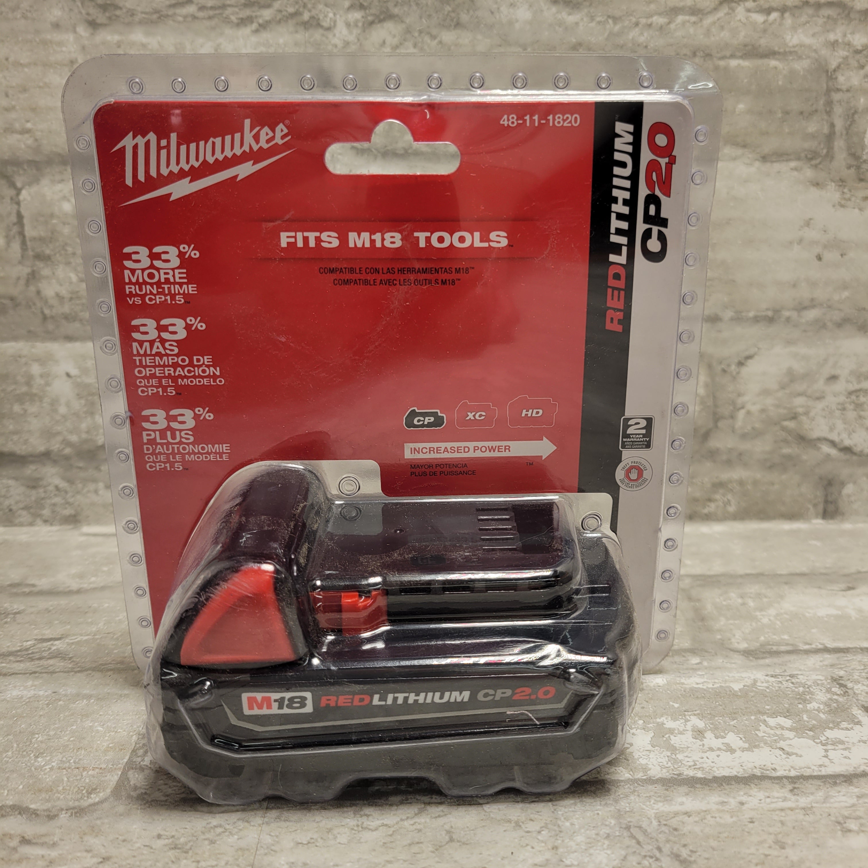 Milwaukee M18 18-Volt 2.0 Ah Lithium-Ion Compact Battery 48-11-1820 (8152421564654)